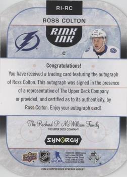 2022-23 Upper Deck Synergy - Rink Ink #RI-RC Ross Colton Back