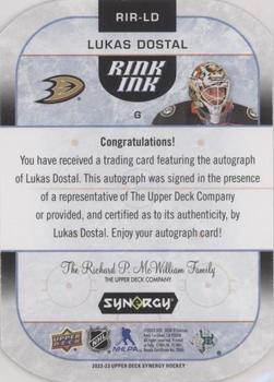2022-23 Upper Deck Synergy - Rink Ink Rookies Mystery Gold Achievements #RIR-LD Lukas Dostal Back