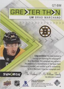 2022-23 Upper Deck Synergy - Greater Than Signatures #GT-BM Brad Marchand Back