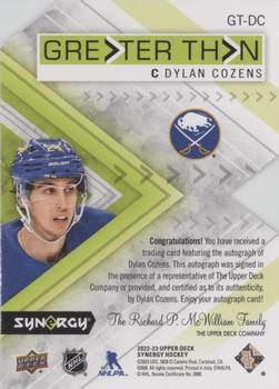 2022-23 Upper Deck Synergy - Greater Than Signatures #GT-DC Dylan Cozens Back