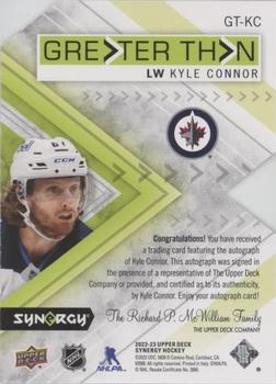 2022-23 Upper Deck Synergy - Greater Than Signatures #GT-KC Kyle Connor Back