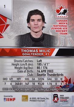 2023 BY Cards IIHF World Junior Championship #1 Thomas Milic Back