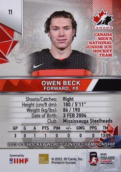2023 BY Cards IIHF World Junior Championship #11 Owen Beck Back