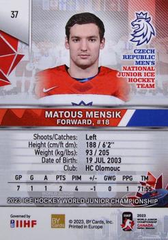 2023 BY Cards IIHF World Junior Championship #37 Matous Mensik Back