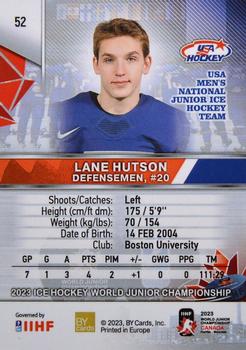 2023 BY Cards IIHF World Junior Championship #52 Lane Hutson Back