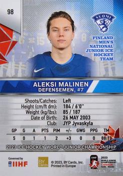 2023 BY Cards IIHF World Junior Championship #98 Aleksi Malinen Back