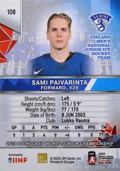 2023 BY Cards IIHF World Junior Championship #108 Sami Paivarinta Back