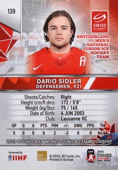 2023 BY Cards IIHF World Junior Championship #139 Dario Sidler Back