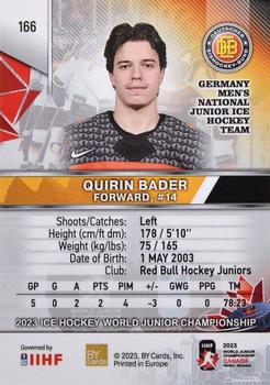2023 BY Cards IIHF World Junior Championship #166 Quirin Bader Back