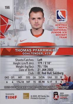 2023 BY Cards IIHF World Junior Championship #196 Thomas Pfarrmaier Back