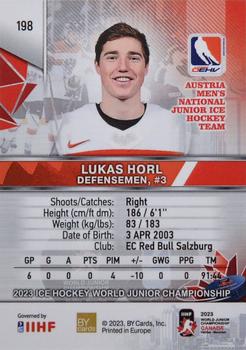 2023 BY Cards IIHF World Junior Championship #198 Lukas Horl Back