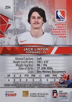 2023 BY Cards IIHF World Junior Championship #204 Jack Linton Back