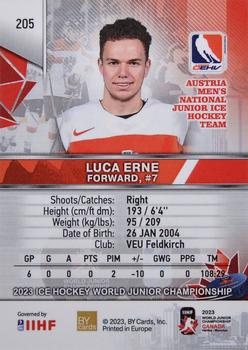2023 BY Cards IIHF World Junior Championship #205 Luca Erne Back