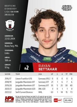 2022-23 Playercards Update (DEL) #406 Rayan Bettahar Back