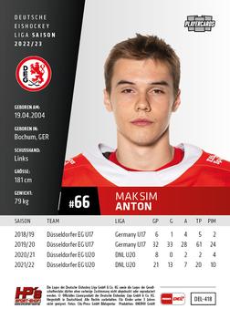 2022-23 Playercards Update (DEL) #418 Maksim Anton Back