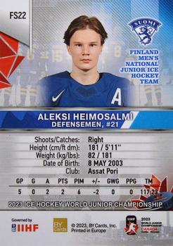 2023 BY Cards IIHF World Junior Championship - Future Stars #FS22 Aleksi Heimosalmi Back