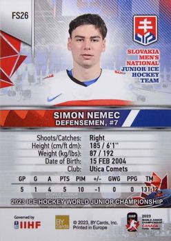 2023 BY Cards IIHF World Junior Championship - Future Stars #FS26 Simon Nemec Back