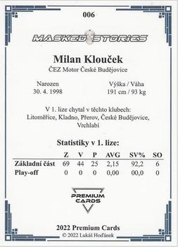 2022 Premium Cards Masked Stories #006 Milan Kloucek Back