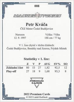 2022 Premium Cards Masked Stories #008 Petr Kvaca Back