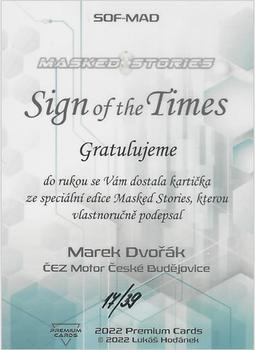 2022 Premium Cards Masked Stories - Sign of the Times Black #SOF-MAD Marek Dvorak Back
