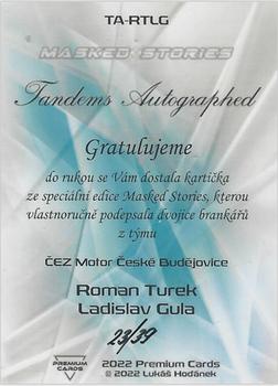 2022 Premium Cards Masked Stories - Tandems Autographed Black #TA-RTLD Roman Turek / Ladislav Gula Back