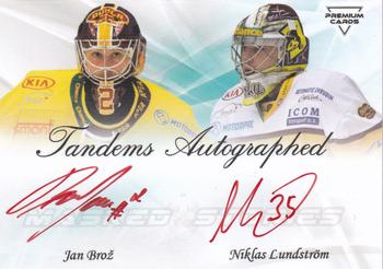 2022 Premium Cards Masked Stories - Tandems Autographed Red #TA-JBNL Jan Broz / Niklas Lundstrom Front