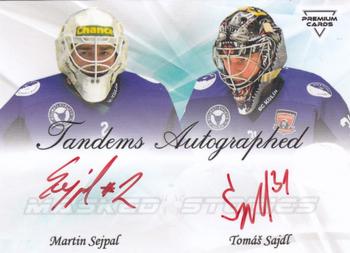 2022 Premium Cards Masked Stories - Tandems Autographed Red #TA-MSTS Martin Sejpal / Tomas Sajdl Front