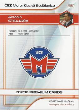 2017-18 Premium Cards WSM Liga - Coaches #T01 Antonin Stavjana Back