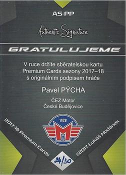 2017-18 Premium Cards WSM Liga - Authentic Signature #AS-PP Pavel Pycha Back