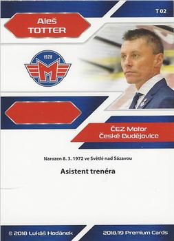 2018-19 Premium Cards CHANCE liga - Coaches #T02 Ales Totter Back