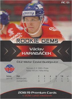 2018-19 Premium Cards CHANCE liga - Rookie Gems #RC-51 Vaclav Karabacek Back