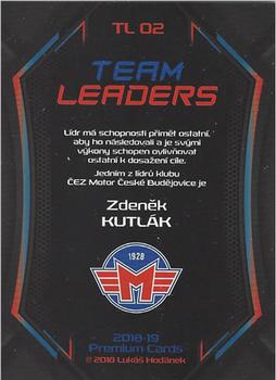 2018-19 Premium Cards CHANCE liga - Team Leaders #TL02 Zdenek Kutlak Back