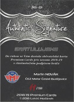 2018-19 Premium Cards CHANCE liga - Authentic Signature #AS-01 Martin Novak Back