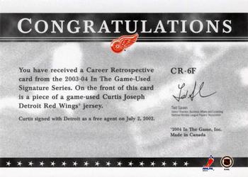 2015-16 In The Game Final Vault - 2003-04 In The Game Used Signature Series - Retrospectives (Copper Vault Stamp) #CR-6F Curtis Joseph Back