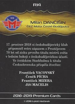 2018-19 Premium Cards CHANCE liga - Motor ČB Retro #R14 Milan Dancisin Back