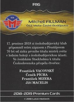 2018-19 Premium Cards CHANCE liga - Motor ČB Retro #R16 Mitchell Fillman Back