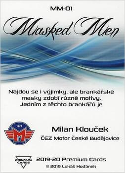 2019-20 Premium Cards CHANCE liga - Masked Men #MM-01 Milan Kloucek Back