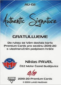 2019-20 Premium Cards CHANCE liga - Authentic Signature #AU-02 Niklas Pavel Back