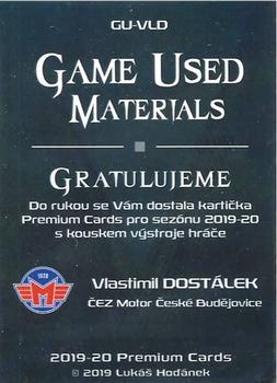 2019-20 Premium Cards CHANCE liga - Game Used Materials #GU-VLD Vlastimil Dostalek Back