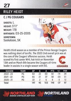 2022-23 Prince George Cougars (WHL) #NNO Riley Heidt Back