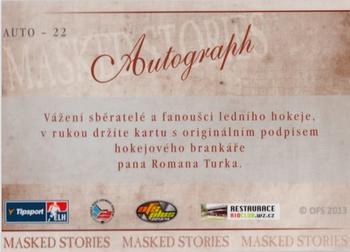 2014 OFS Plus Masked Stories - Autograph Rainbow Expo Cards Day Praha #22 Roman Turek Back