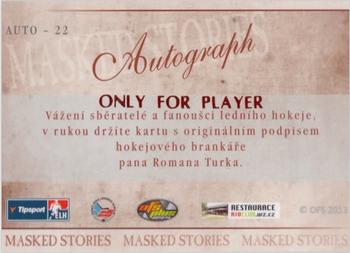 2014 OFS Plus Masked Stories - Autograph Only for Player #22 Roman Turek Back