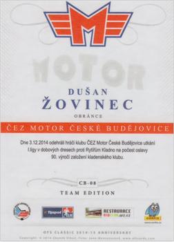 2014-15 CEZ Motor Ceske Budejovice - Team Edition #CB-08 Dusan Zovinec Back