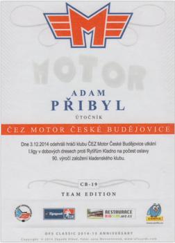 2014-15 CEZ Motor Ceske Budejovice - Team Edition #CB-19 Adam Pribyl Back
