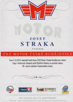 2014-15 CEZ Motor Ceske Budejovice - Signature 1/1 #CB-14 Josef Straka Back