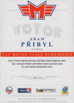 2014-15 CEZ Motor Ceske Budejovice - Signature 1/1 #CB-19 Adam Pribyl Back