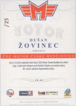 2014-15 CEZ Motor Ceske Budejovice - Dealer's Pick Canvas #CB-08 Dusan Zovinec Back