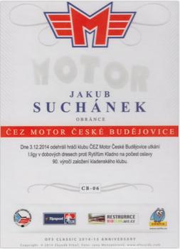 2014-15 CEZ Motor Ceske Budejovice - Dealer's Pick Autograph #CB-06 Jakub Suchanek Back
