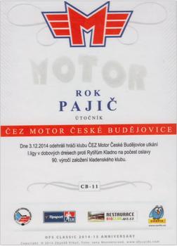 2014-15 CEZ Motor Ceske Budejovice - Dealer's Pick Autograph #CB-11 Rok Pajic Back