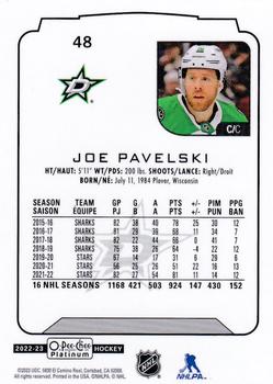 2022-23 O-Pee-Chee Platinum #48 Joe Pavelski Back